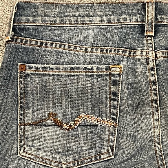 7 For All Mankind Jeans Womens Size 29 Blue Crop Bootcut Denim Rhinestone - Picture 13 of 14